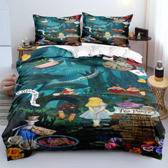 Alice's Adventures in Wonderland Duvet Case Pillowcase 3pcs Bedding Set
