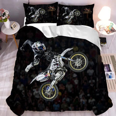 Motocross Mountain Bike Duvet Cover Quilt Case Pillowcase Bedding Set Bedroom Decor