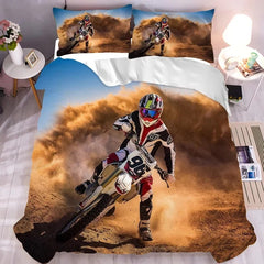 Motocross Mountain Bike Duvet Cover Quilt Case Pillowcase Bedding Set Bedroom Decor