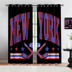 New York Rangers Blackout Curtains Drapes For Window Treatment Set