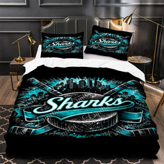 San Jose Sharks Hockey Duvet Cover Quilt Case Pillowcase Bedding Set Without Filler