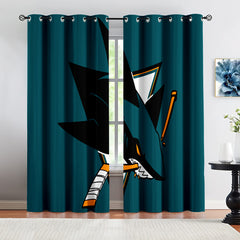 San Jose Sharks Hockey League Blackout Curtains Drapes For Window Treatment Set