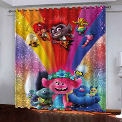 Trolls Band Together Poppy Pattern Blackout Window Drapes Room Decoration