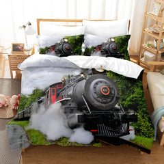 2026 NEW 3 Piece Steam Engine Vintage Locomotive Bedding Set Duvet Covers Sets