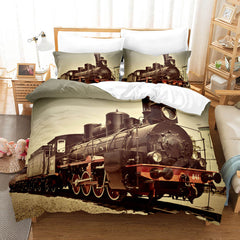 2026 NEW 3 Piece Steam Engine Vintage Locomotive Bedding Set Duvet Covers Sets