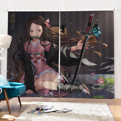 2026 NEW Demon Slayer Kamado Nezuko Curtains Cosplay Blackout Window Drapes