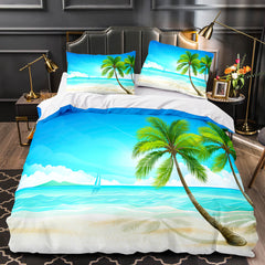 2025 NEW Ocean Beach Themed Coconut Tree Bedding Sets Quilt Duvet Cover Bed Linen