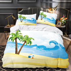 2025 NEW Ocean Beach Themed Coconut Tree Bedding Sets Quilt Duvet Cover Bed Linen