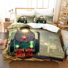 2025 NEW Steam Engine Bedding Set Vintage Locomotive Quilt Cover Without Filler