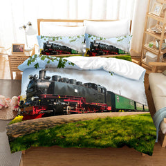 2025 NEW Steam Engine Train Vintage Locomotive Bedding Set Quilt Cover Without Filler
