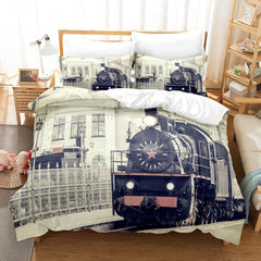 2025 NEW Steam Engine Train Vintage Locomotive Bedding Set Quilt Cover Without Filler