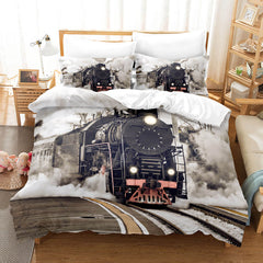 2025 NEW Steam Engine Train Vintage Locomotive Bedding Set Duvet Covers Pillowcases