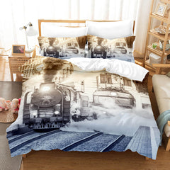 2025 NEW Steam Engine Train Vintage Locomotive Bedding Set Duvet Covers Pillowcases