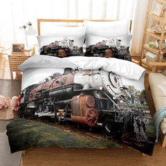 2025 NEW Steam Engine Train Vintage Locomotive Bedding Set Duvet Covers Pillowcases