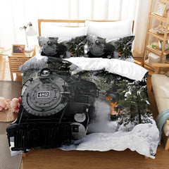 2025 NEW Steam Engine Train Vintage Locomotive Bedding Set Duvet Covers Sets