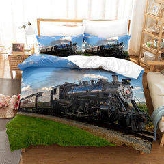2025 NEW Steam Engine Train Vintage Locomotive Bedding Set Duvet Covers Sets