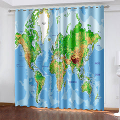 2025 NEW World Map Curtains Blackout Window Treatments Drapes for Room Decoration
