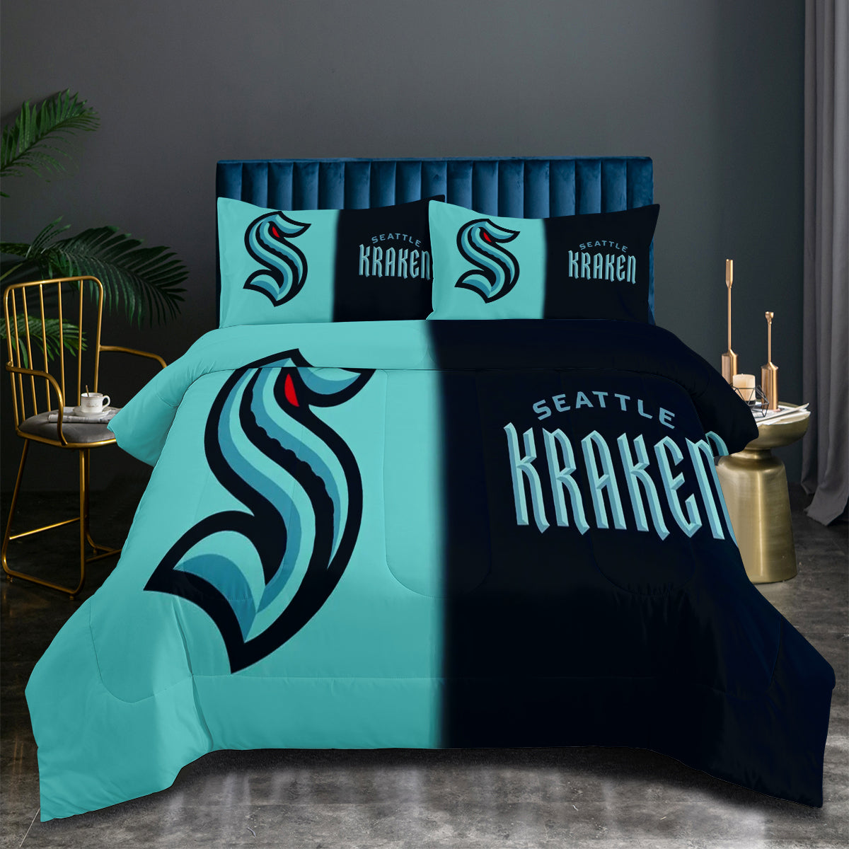 Seattle Kraken Hockey League Comforter Pillowcase Sets Blanket All Season Reversible Quilted Duvet