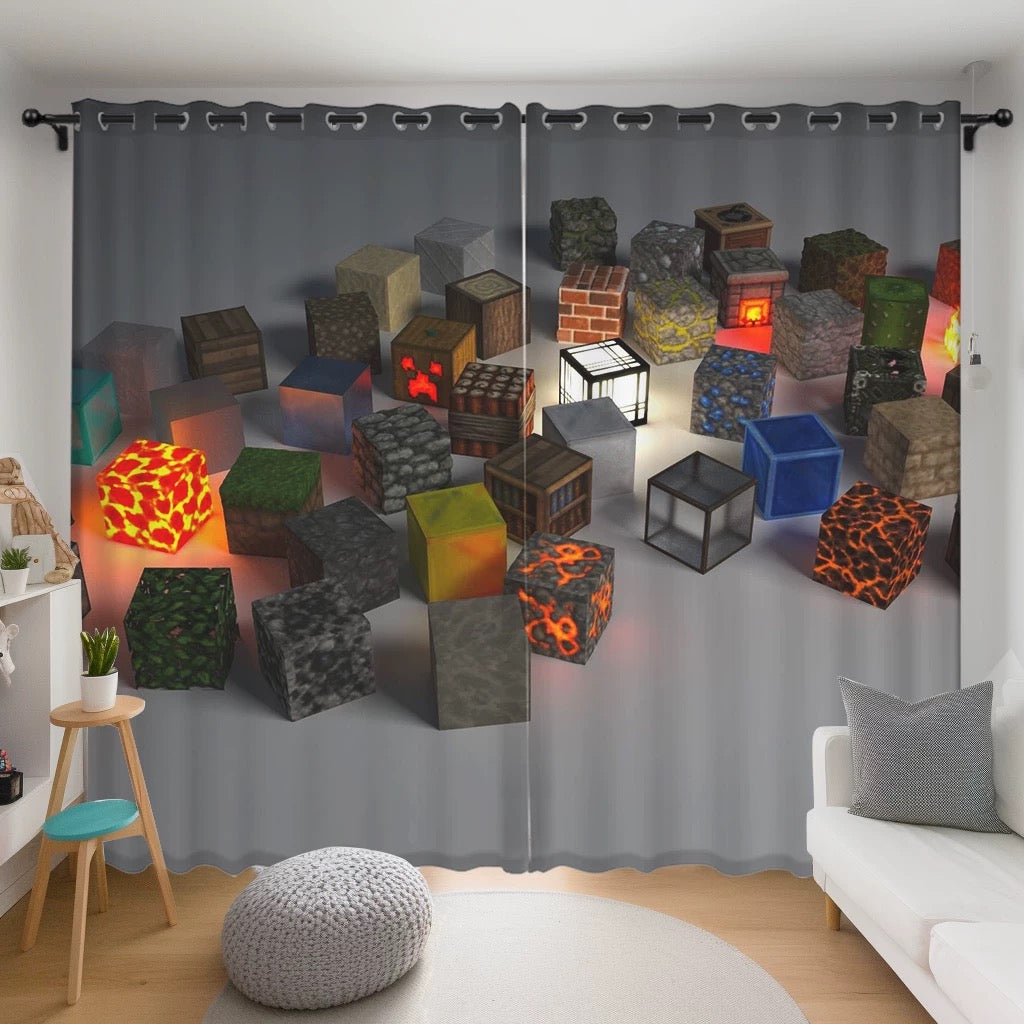 Minecraft Blackout Curtains Drapes for Window Treatment Set
