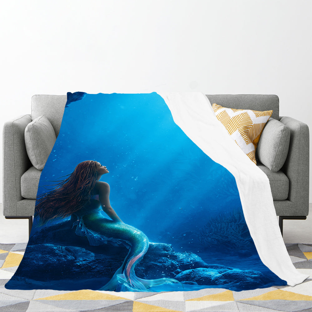 The Little Mermaid 3D Printed Plush Blanket Flannel Fleece Throw Warm Gift for Kids Adults Home Office