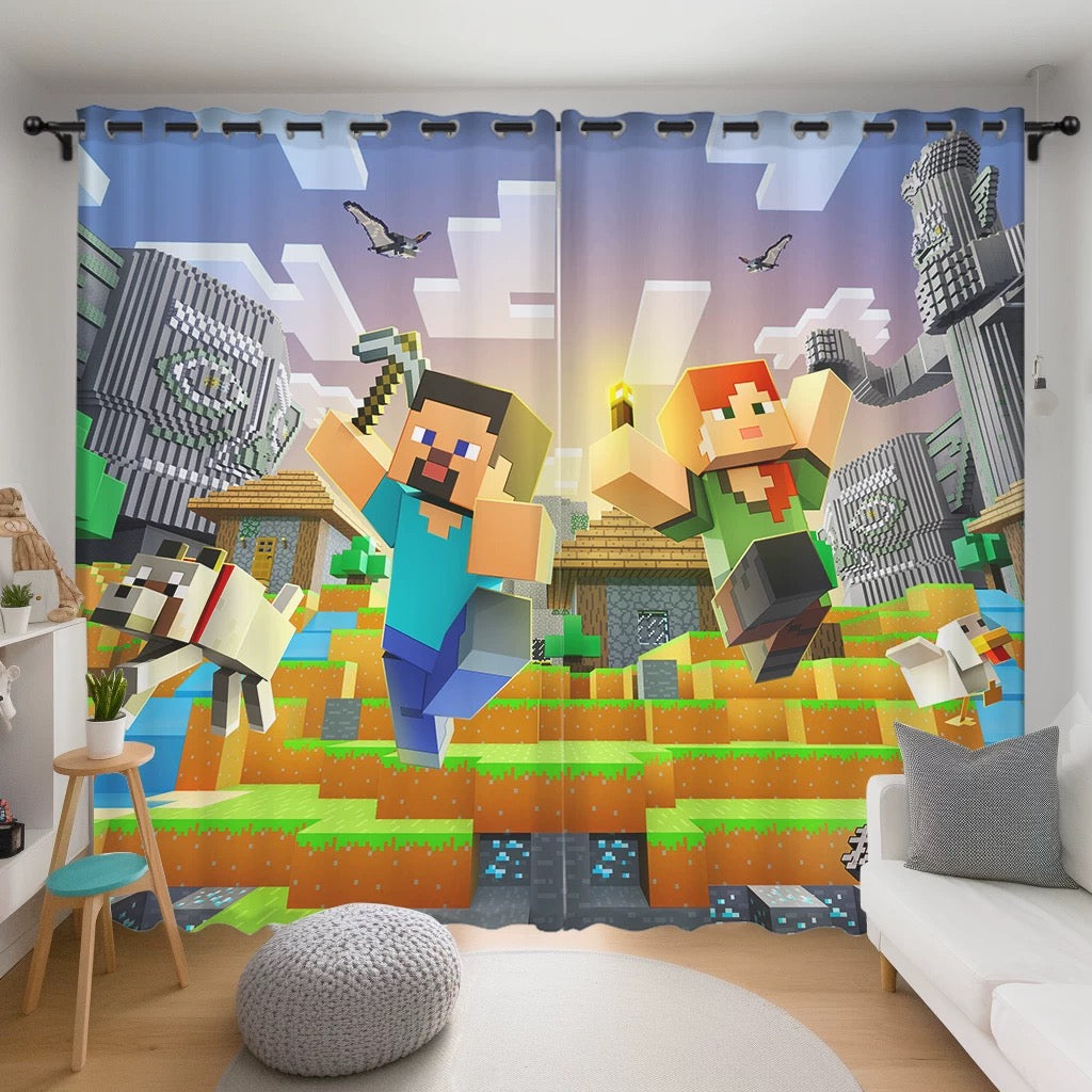 2025 New Minecraft Blackout Curtains Drapes for Window Treatment Set