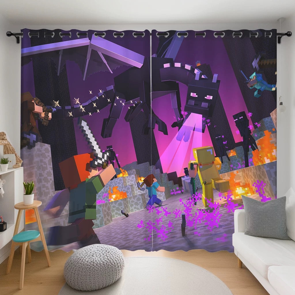 Minecraft Blackout Curtains Drapes for Window Treatment Set