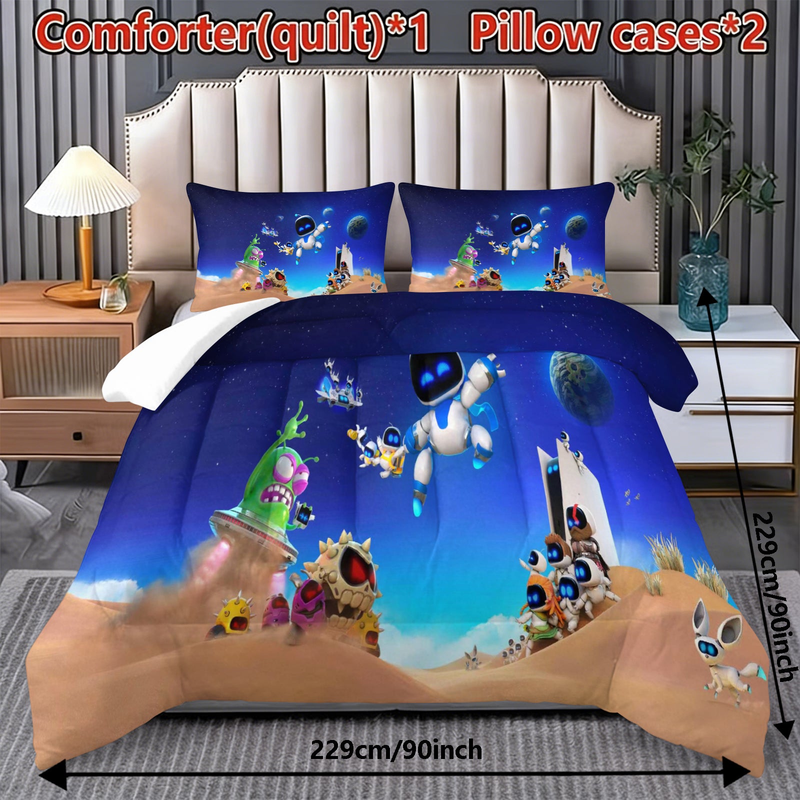 Astro Bot Comforter Pillowcase Sets Blanket All Season Reversible Quilted Duvet