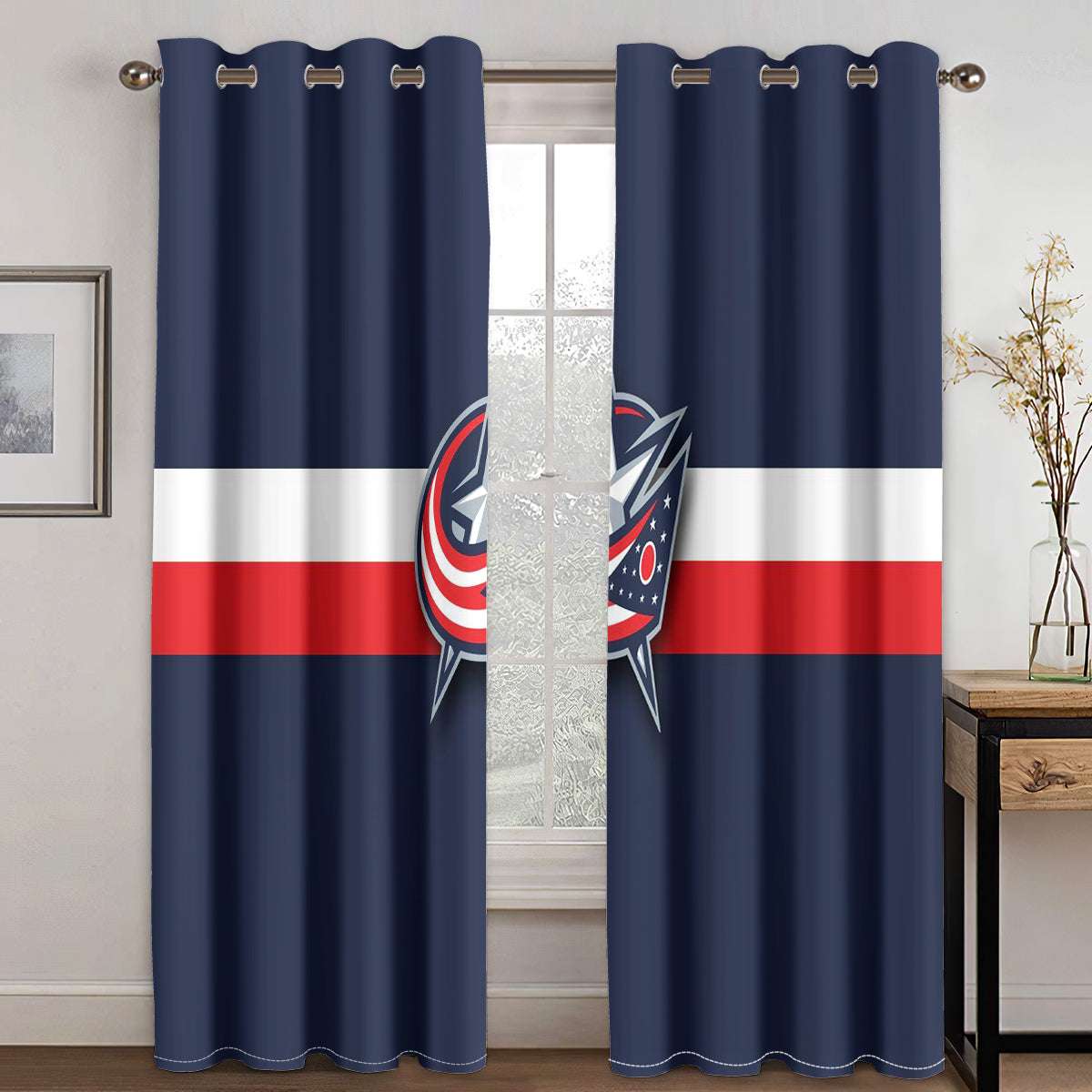 Columbus Blue Jackets Hockey League Blackout Curtains Drapes For Window Treatment Set