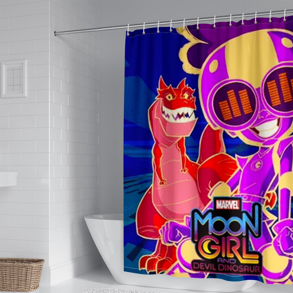 Moon Girl and Devil Dinosaur Shower Curtain Waterproof Bath Curtains Bathroom Decor With Hooks