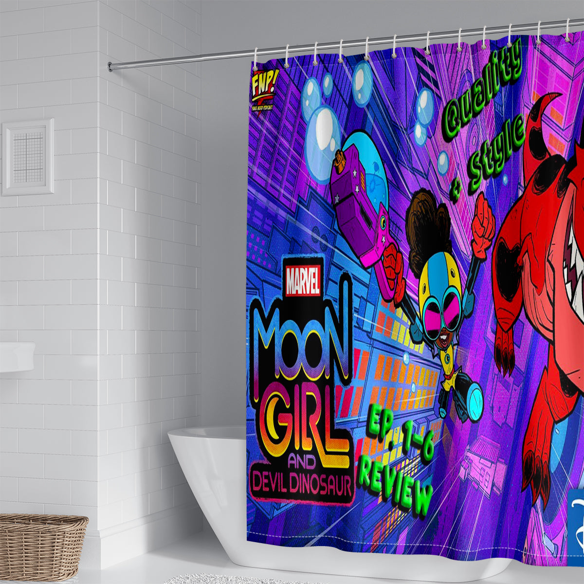 Moon Girl and Devil Dinosaur Shower Curtain Waterproof Bath Curtains Bathroom Decor With Hooks