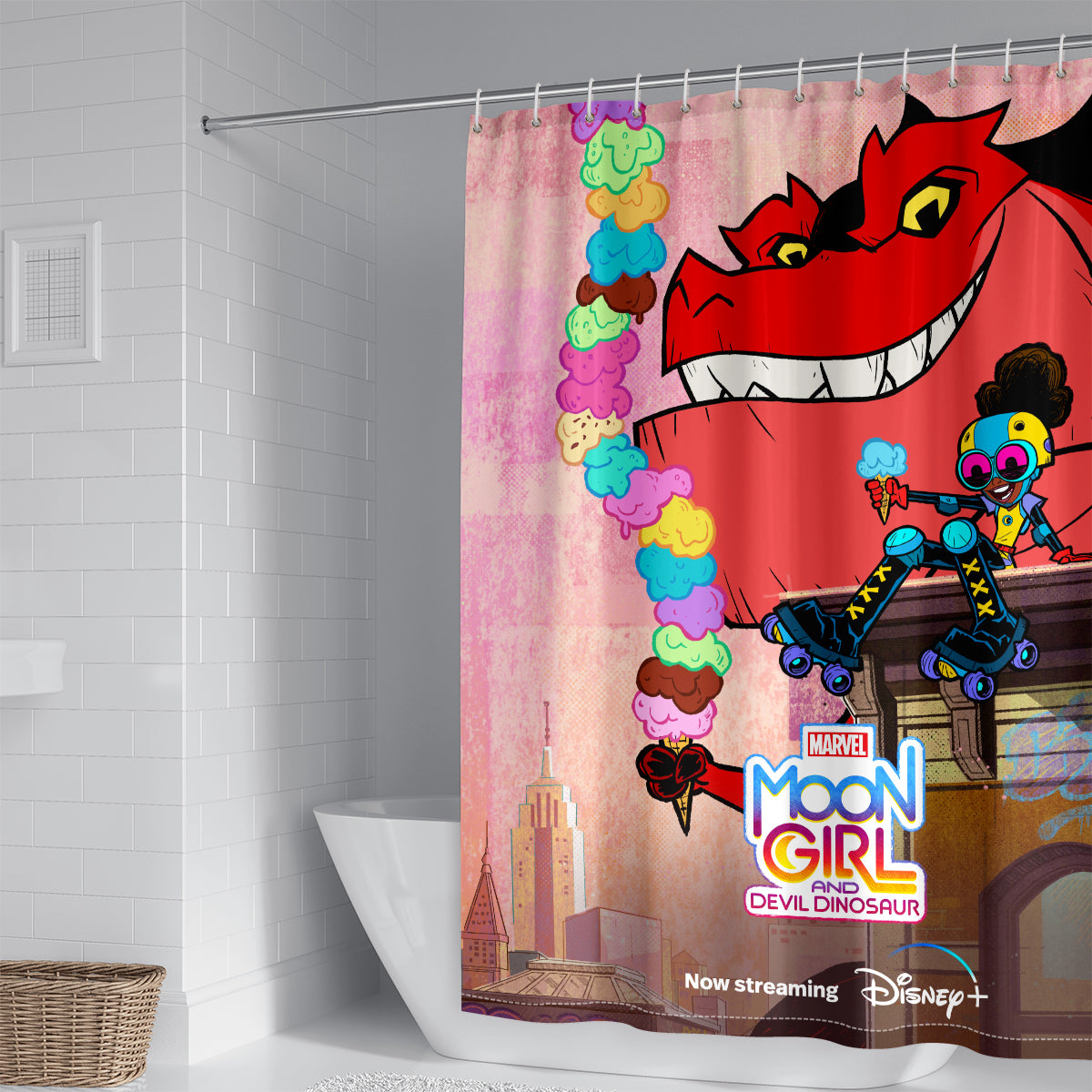 Moon Girl and Devil Dinosaur Shower Curtain Waterproof Bath Curtains Bathroom Decor With Hooks