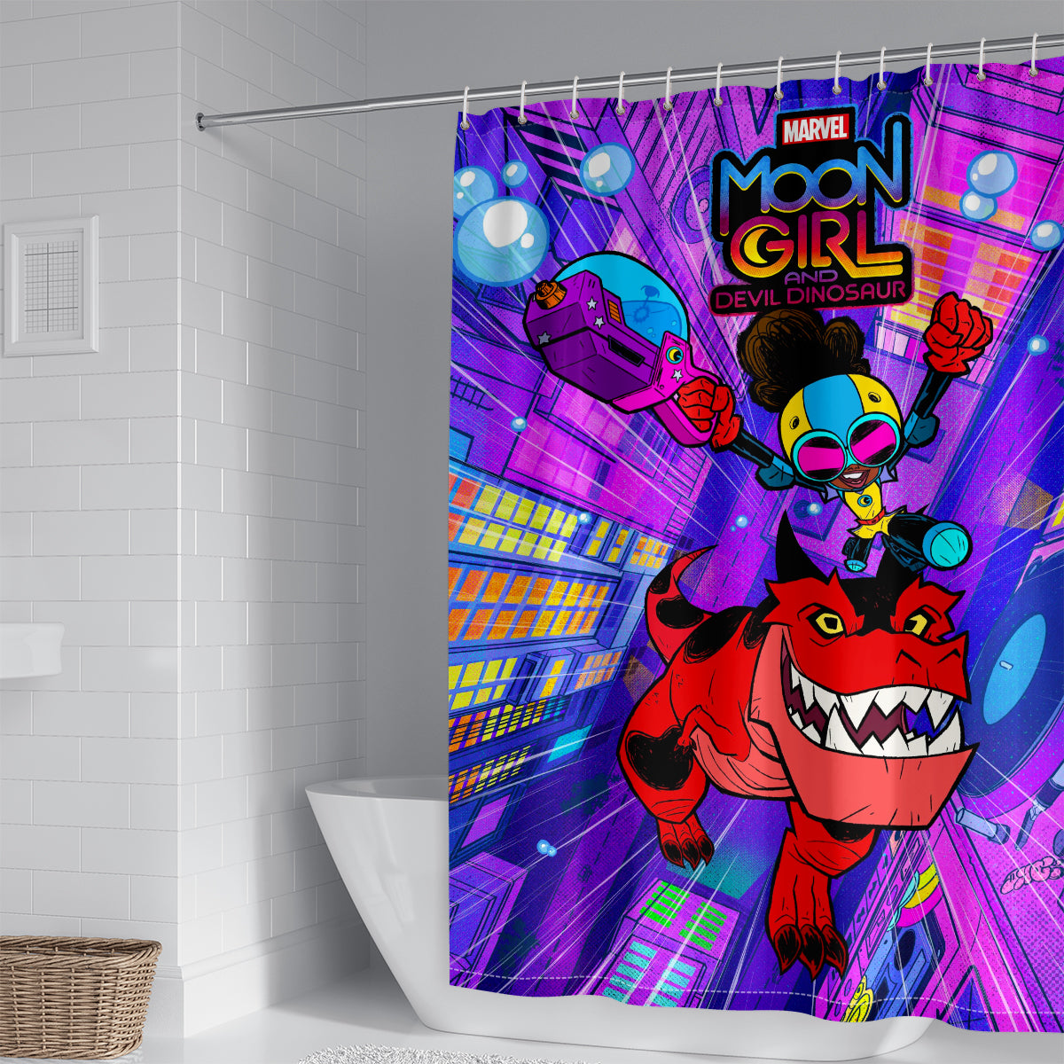 Moon Girl and Devil Dinosaur Shower Curtain Waterproof Bath Curtains Bathroom Decor With Hooks