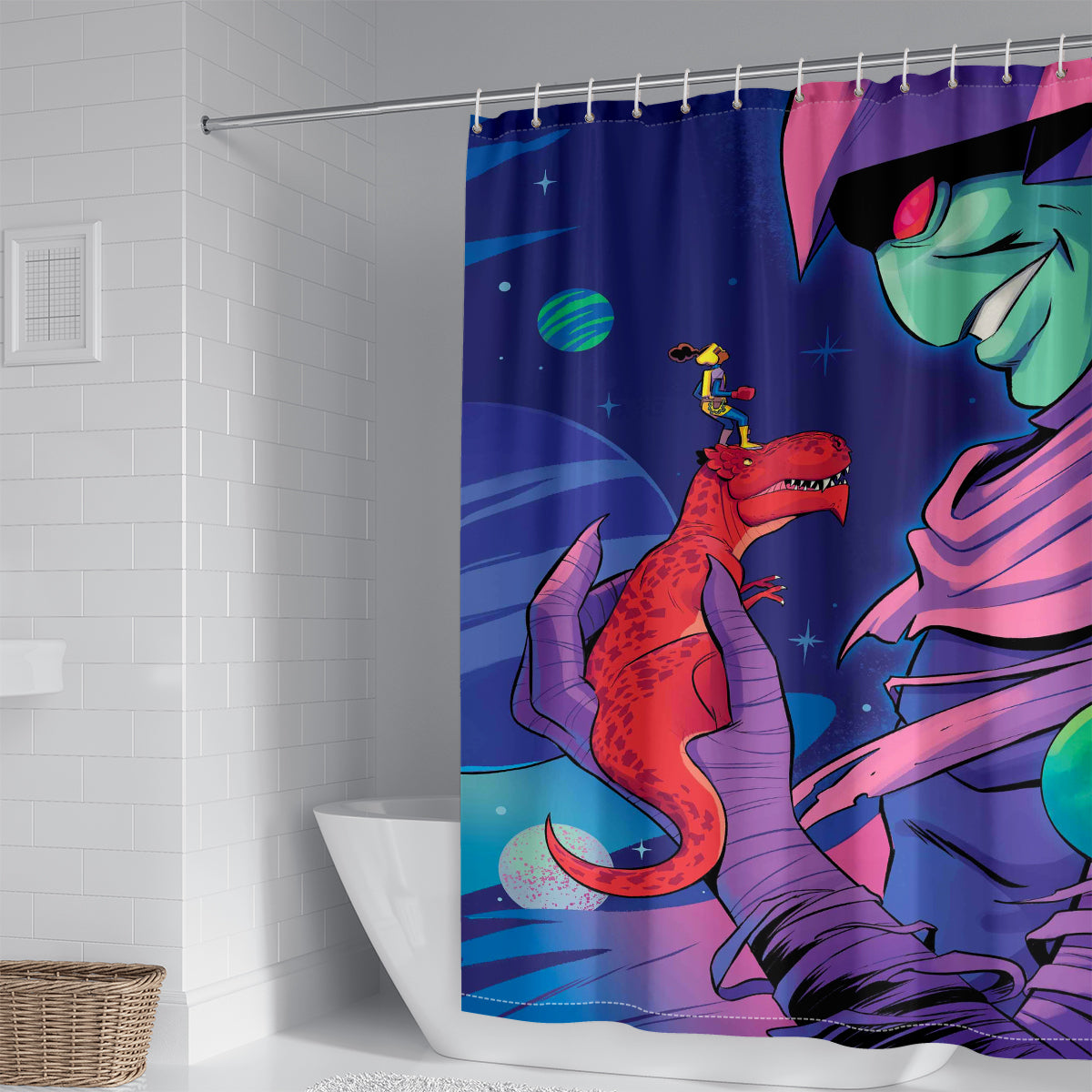 Moon Girl and Devil Dinosaur Shower Curtain Waterproof Bath Curtains Bathroom Decor With Hooks