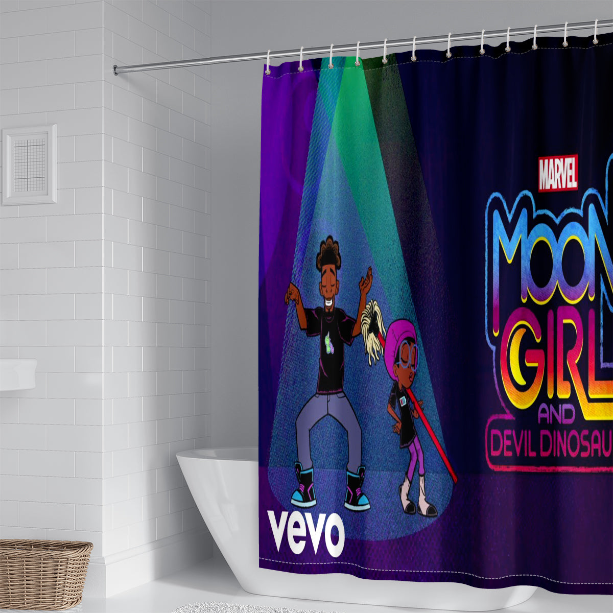 Moon Girl and Devil Dinosaur Shower Curtain Waterproof Bath Curtains Bathroom Decor With Hooks