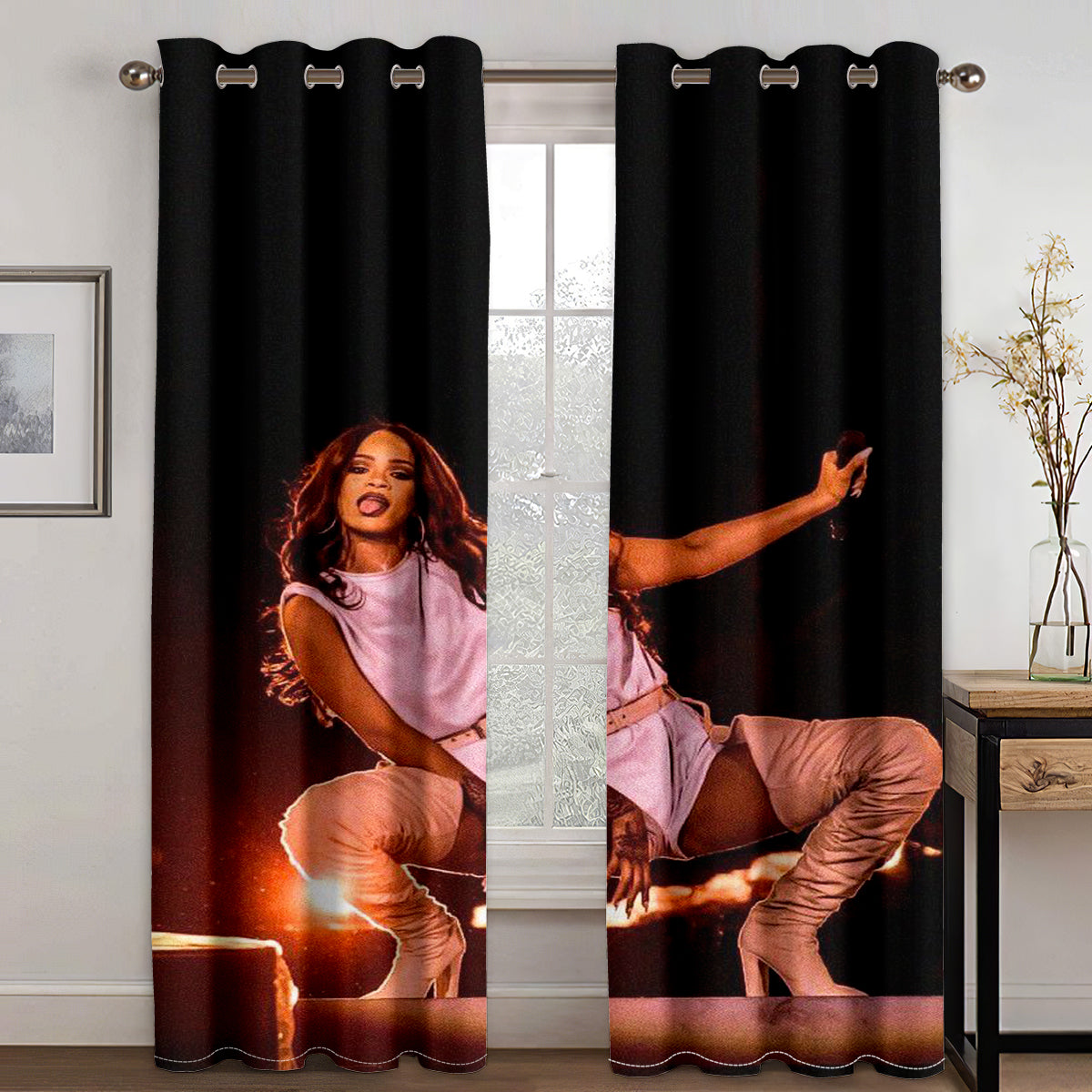 Super Star Rihanna Riri Football League Blackout Curtains Drapes for Window Treatment Set