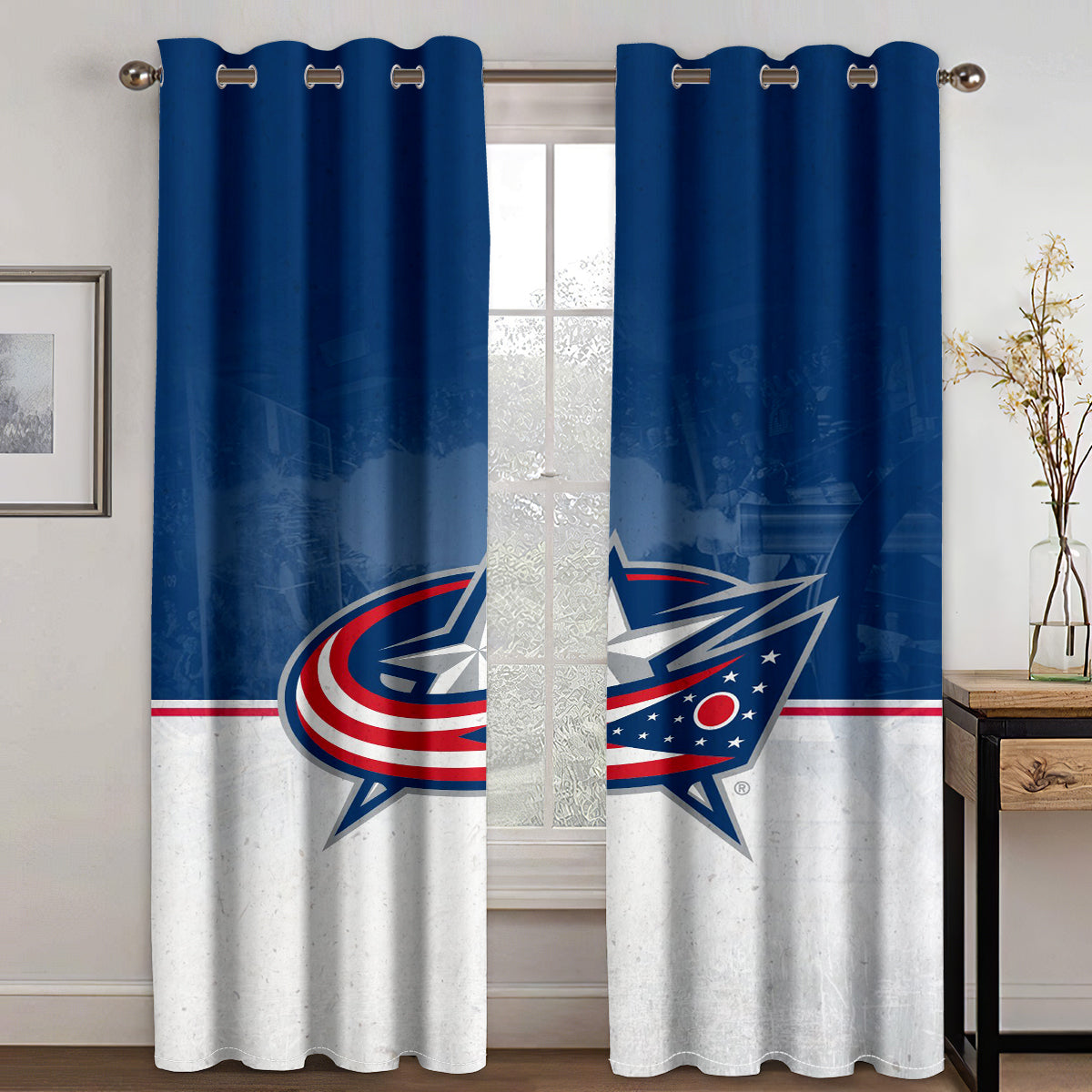 Columbus Blue Jackets Hockey League Blackout Curtains Drapes For Window Treatment Set