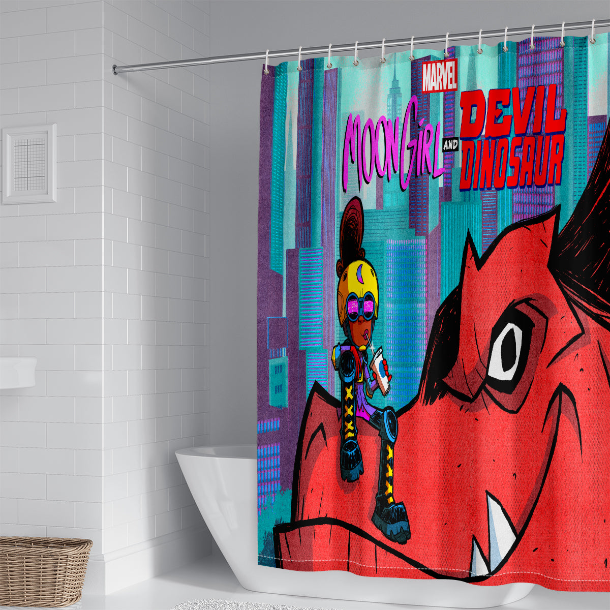 Moon Girl and Devil Dinosaur Shower Curtain Waterproof Bath Curtains Bathroom Decor With Hooks