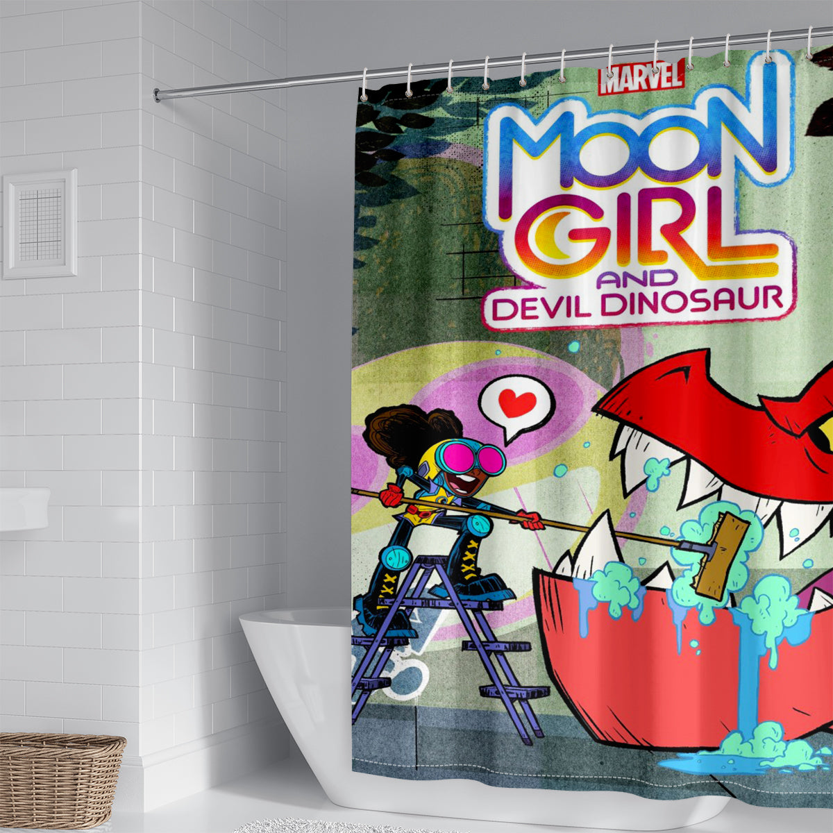 Moon Girl and Devil Dinosaur Shower Curtain Waterproof Bath Curtains Bathroom Decor With Hooks