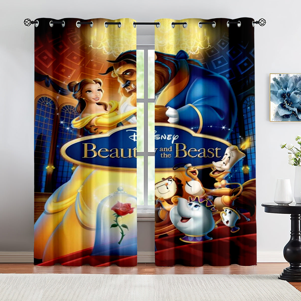 2024 NEW Cartoon Beauty and the Beast Curtains Pattern Blackout Window Drapes