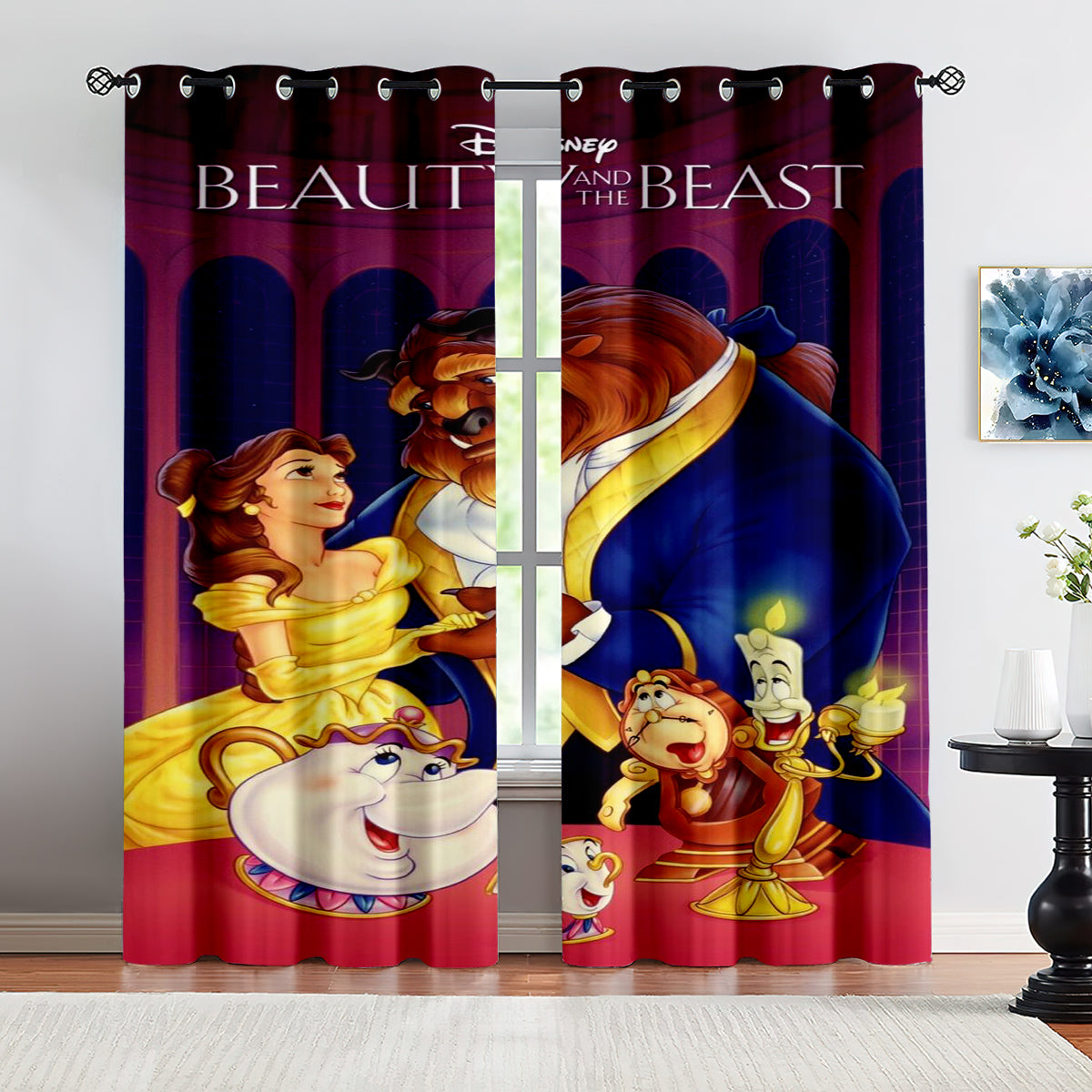 2024 NEW Cartoon Beauty and the Beast Curtains Pattern Blackout Window Drapes