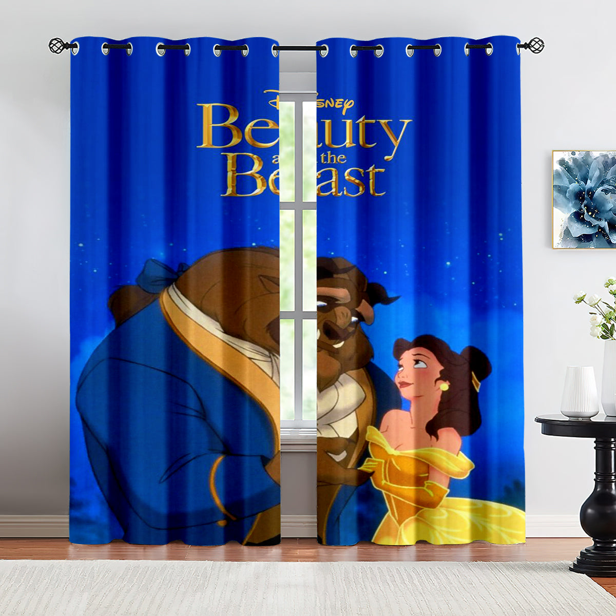 2024 NEW Cartoon Beauty and the Beast Curtains Pattern Blackout Window Drapes