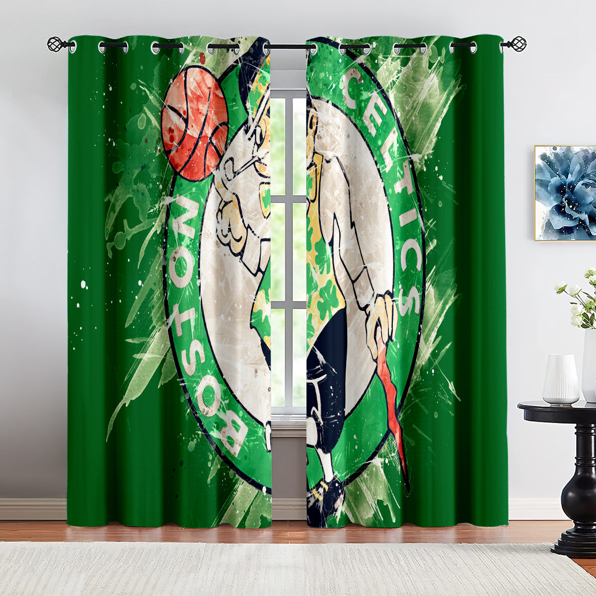 2024 NEW Boston Celtics Curtains Pattern Blackout Window Drapes