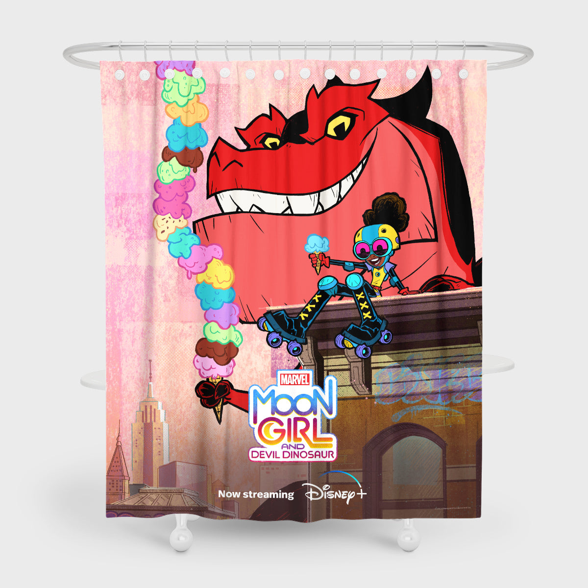 Moon Girl and Devil Dinosaur Shower Curtain Waterproof Bath Curtains Bathroom Decor With Hooks