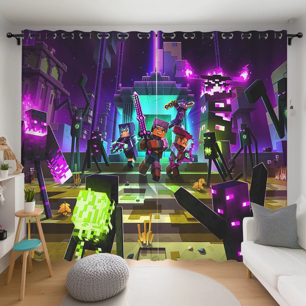 Game Minecraft Blackout Curtains Drapes for Window Treatment Set