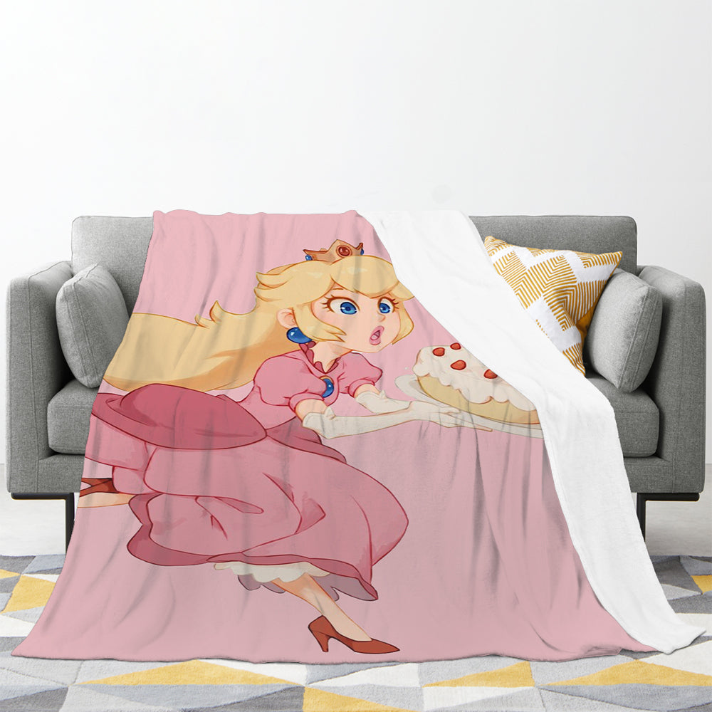 Mario Princess Peach 3D Printed Plush Blanket Flannel Fleece Throw