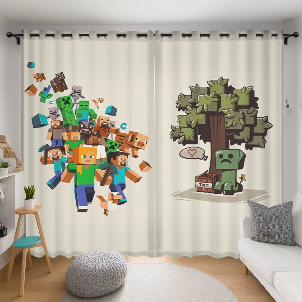 Minecraft Blackout Curtains Drapes for Window Treatment Set