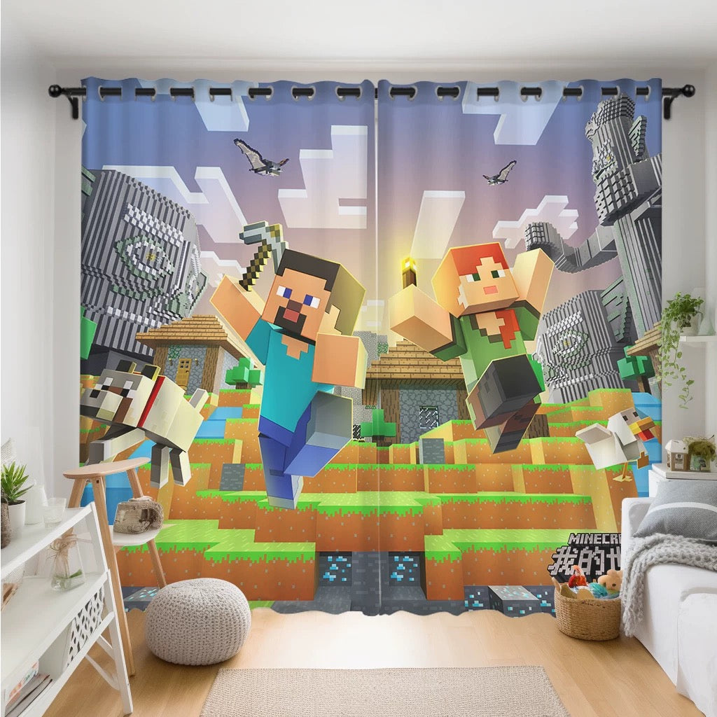 2025 New Minecraft Blackout Curtains Drapes for Window Treatment Set