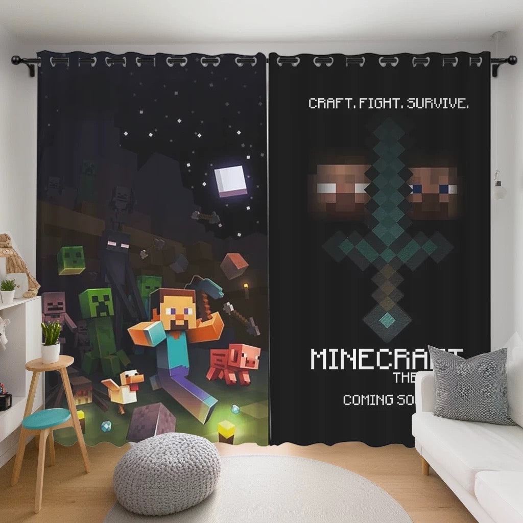 Minecraft Blackout Curtains Drapes for Window Treatment Set