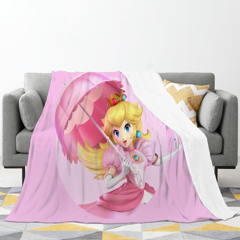 Mario Princess Peach 3D Printed Plush Blanket Flannel Fleece Throw