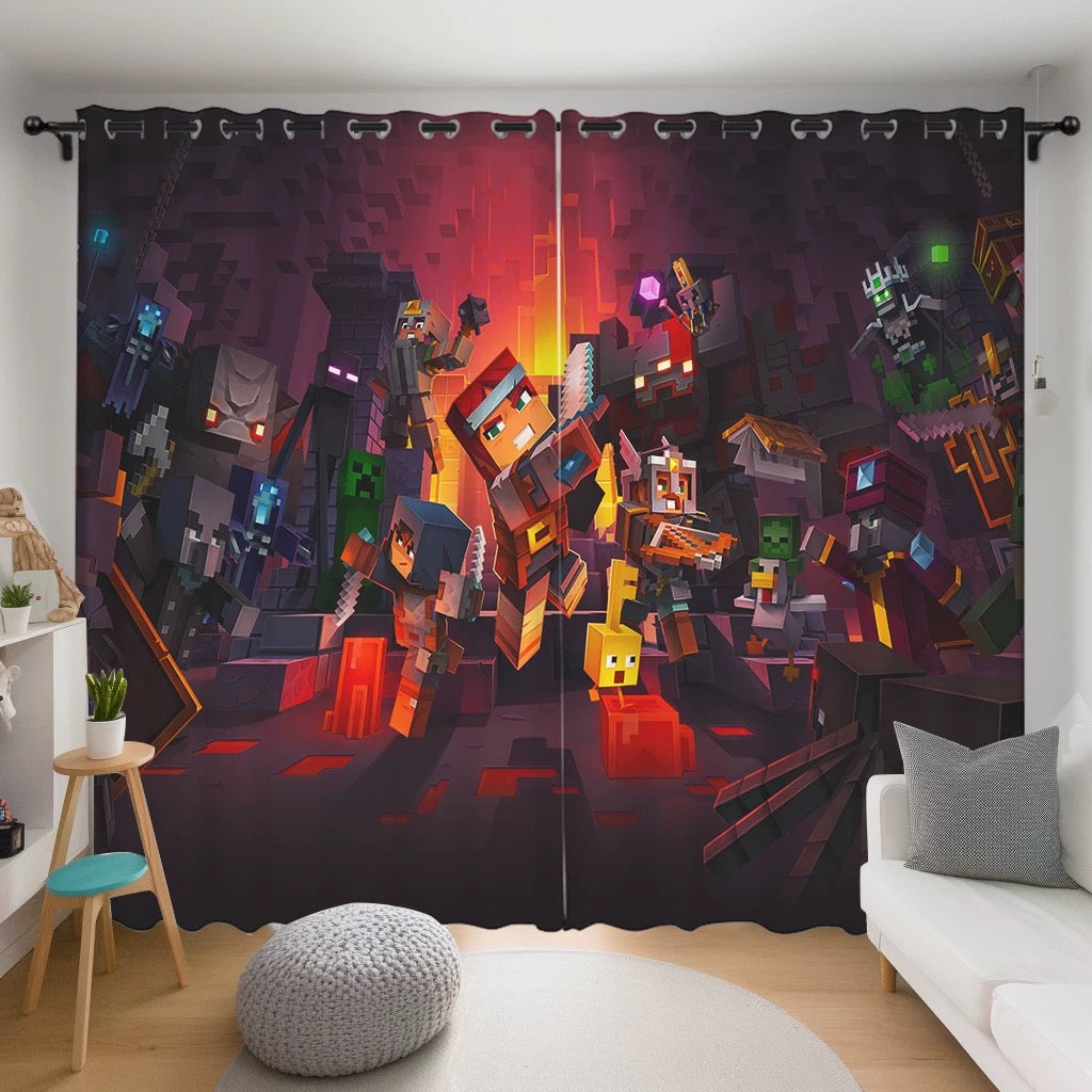 Game Minecraft Blackout Curtains Drapes for Window Treatment Set